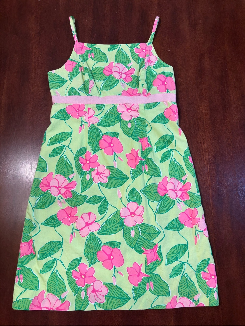 Lilly Pulitzer Green Sundress with Bright Pink Floral Print